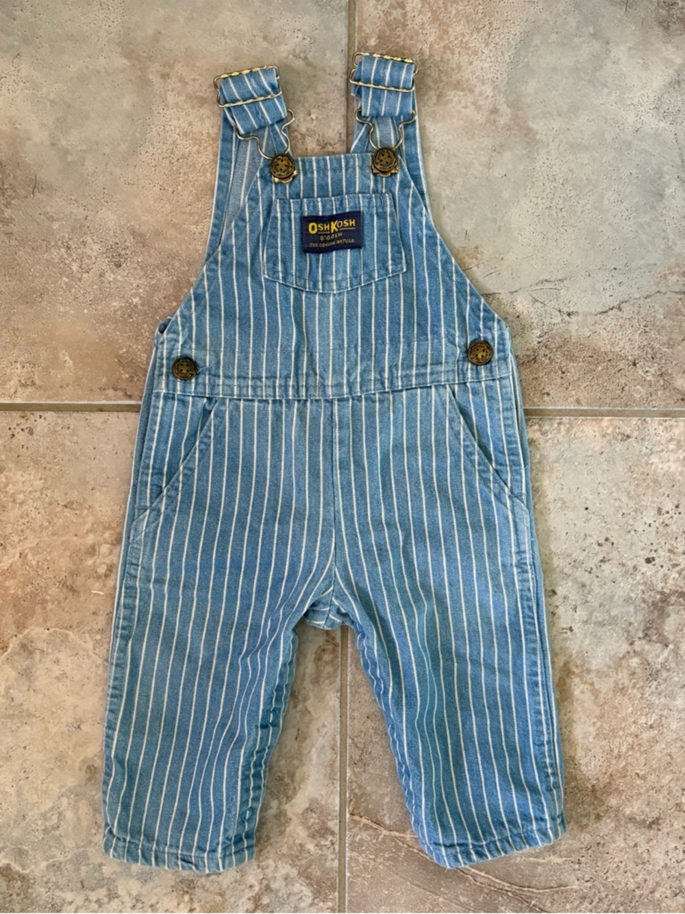 Vintage OshKosh B’Gosh Vestbak Striped Bib Denim Overalls 6-9 Months USA 90s